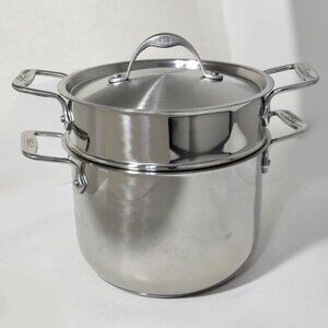 All-Clad Stainless Steel 6 Qt Multi Pasta Pot Basket Strainer Calphalon Lid 3 Pc